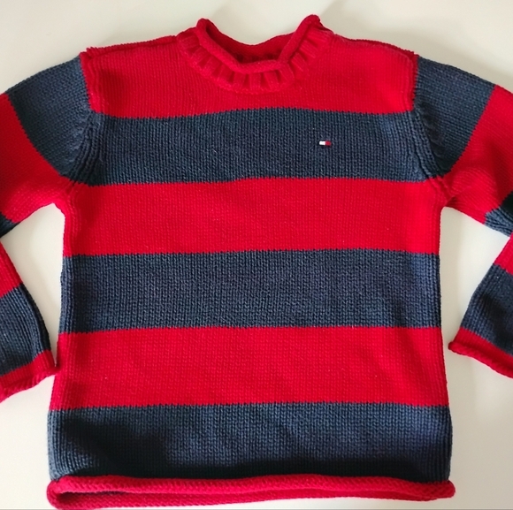 Tommy Hilfiger Other - Tommy Hilfiger 100% Cotton Roll Neck Red Navy Blue Striped Sweater Preppy Size 5